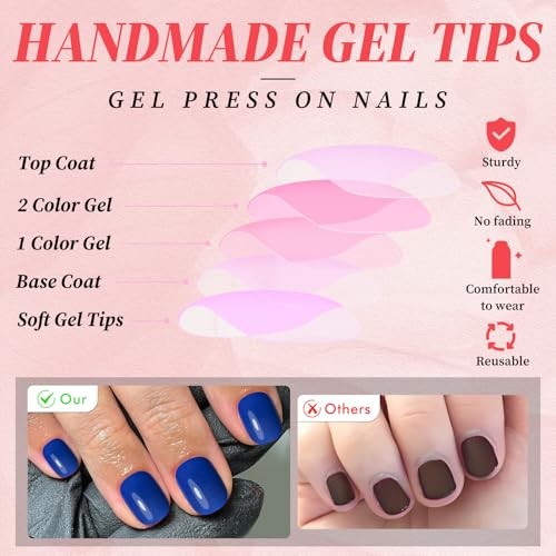 120Pcs Short Press on Nails – Glossy Square Glue on Nails – Royal Blue