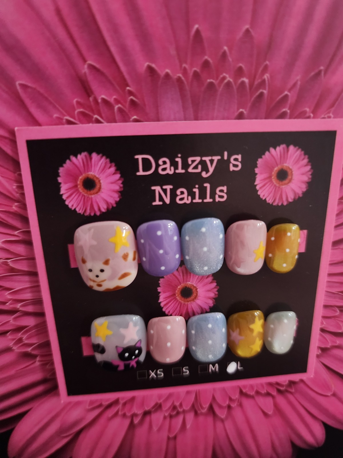 Large Size Cat Dot Star Press-on Nail Set Handmade Square Round 1.5 Cm Length