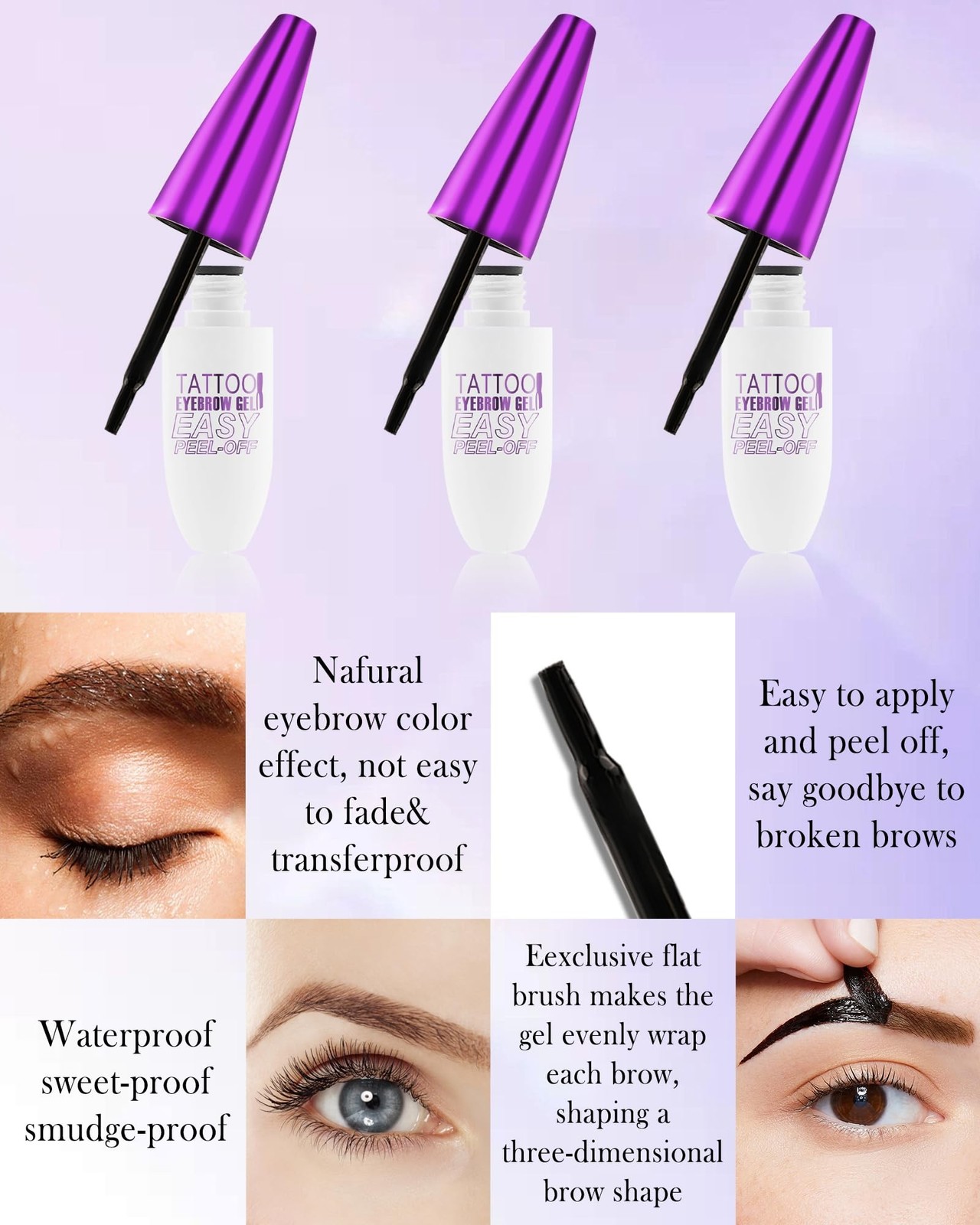 Peel Off Eyebrow Tinting Gel Kit-2pcs Grey Black Tattoo Eyebrow Gel Easy Peel…