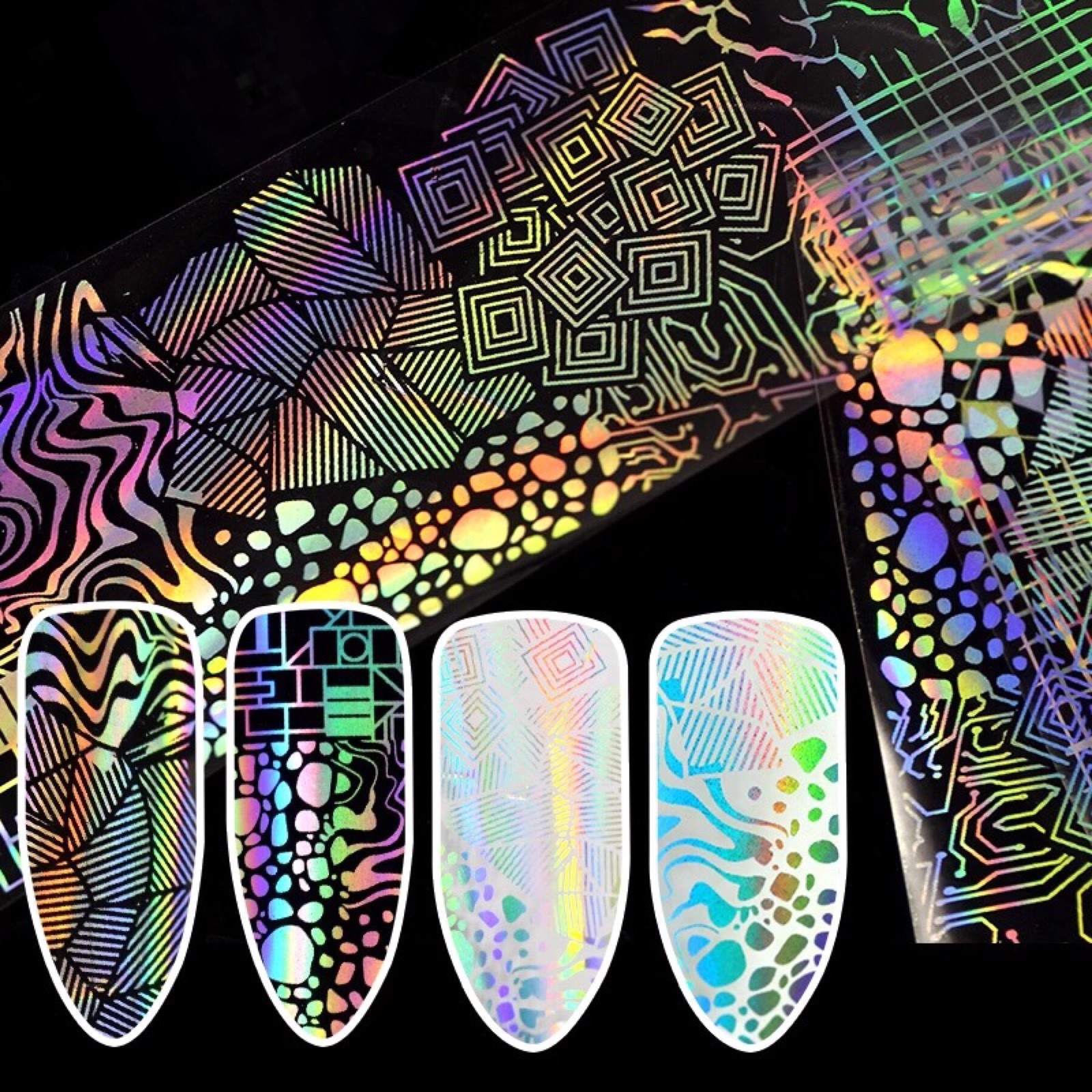 Holographic Waves Irregular Starry Nail Art Foil Transfer Foil Stickers >>3<<