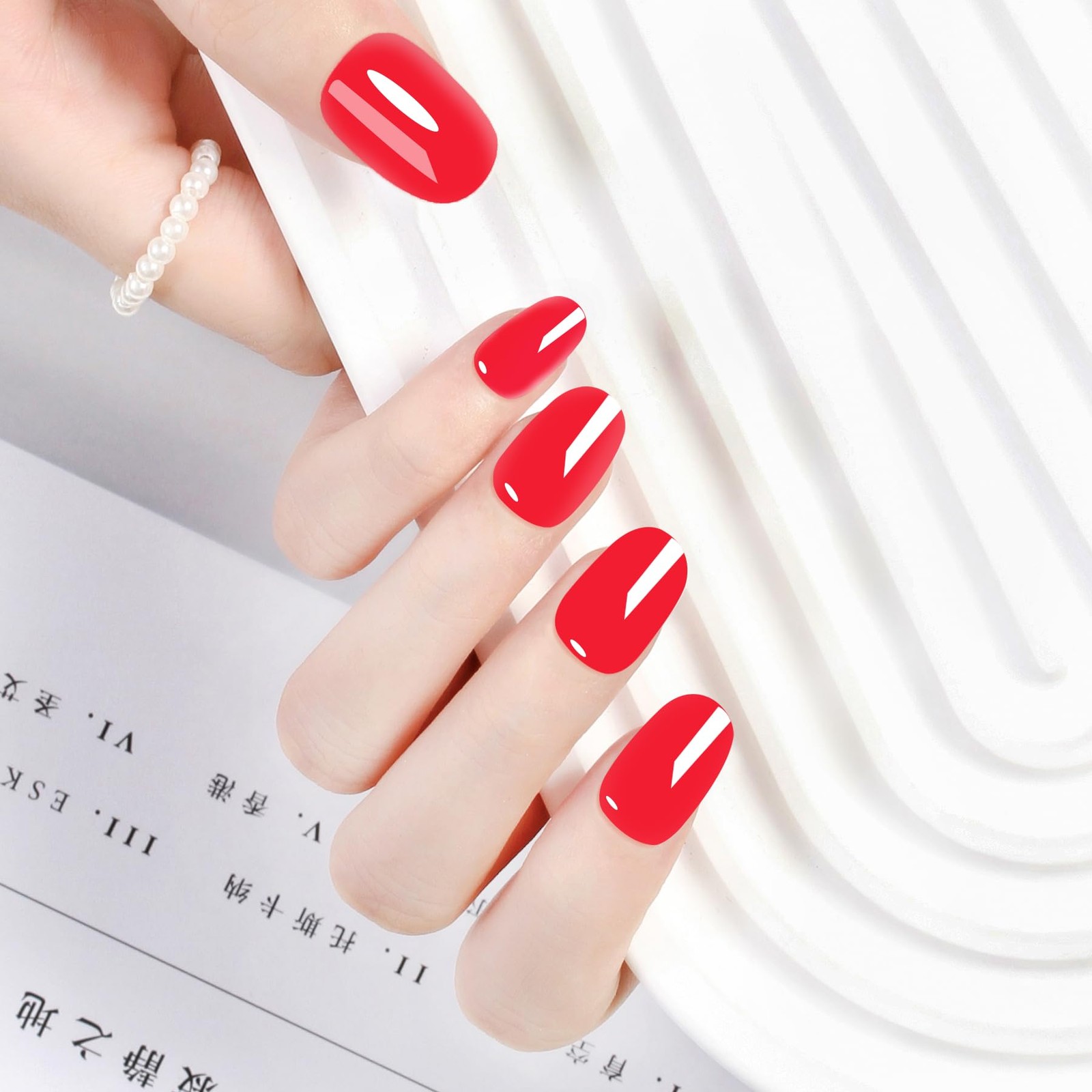 DARKMXTR Short Oval Red Glossy Fake Nails E163-Red