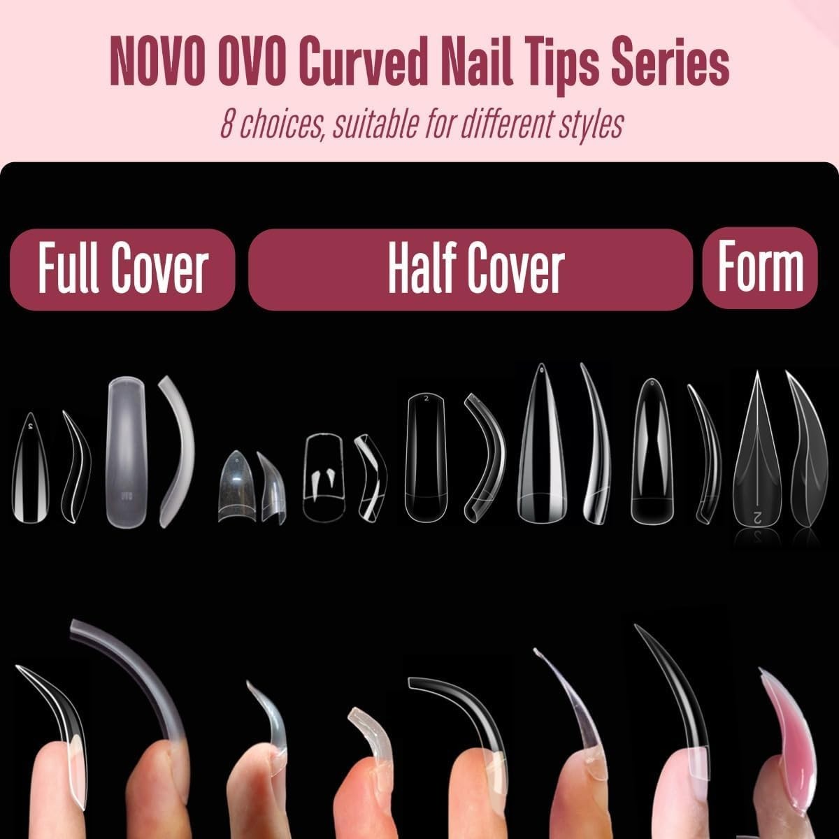 Halloween 500 pcs Half Cover Extra Long Hawk Curved Stiletto/Almond Nail Tips…
