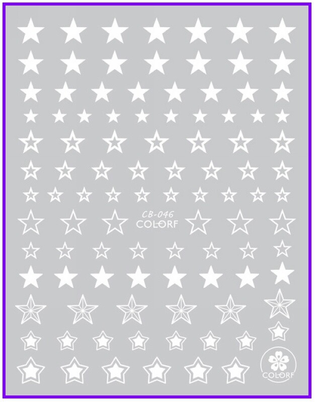 Nail Art Large Solid & Hollow White Stars Perfect 3D Art Nail Sticker CB046