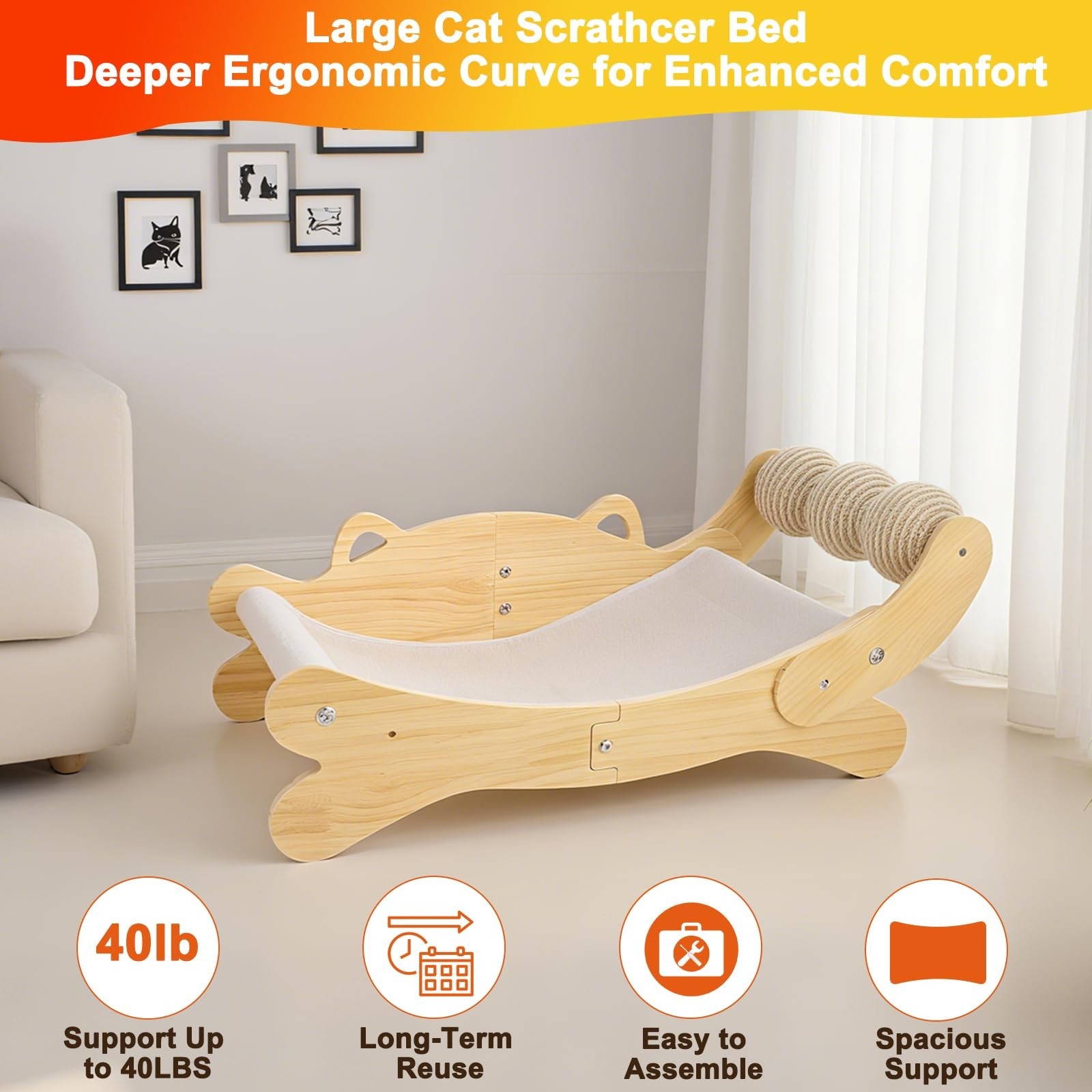 3-in-1 Cat Scratcher Bed for Indoor Cats Sisal Scratcher & Hammock Lounge wit…