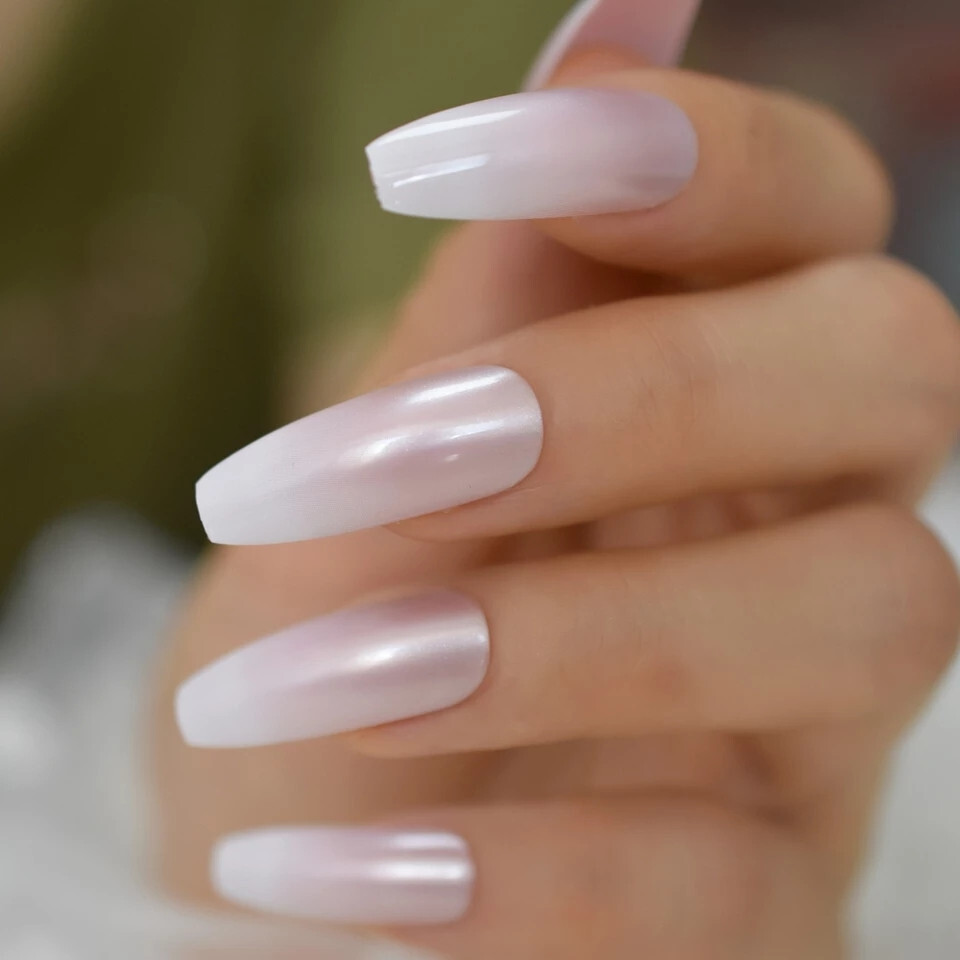 24 Pearl Ombre French New Press on Nails Kit w glue satin pink white