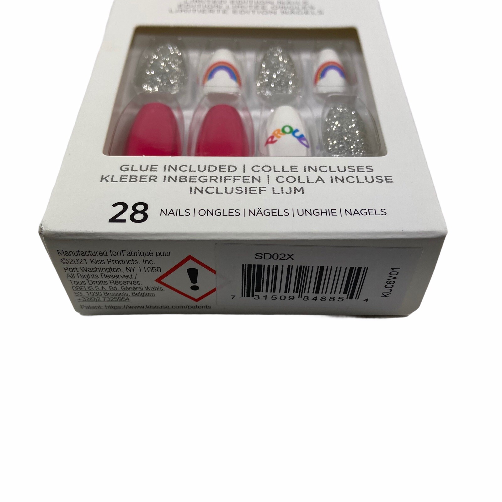 Kiss Nails Special Design Press Glue Manicure Medium Coffin Red Rainbow Pride