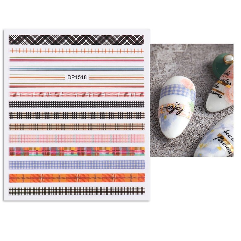 15 Types Lace Stripes Cross Pattern Lines Glad Spots 3D Nail Sticker