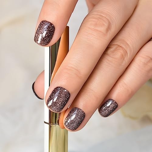 Medium Length Press on Nails False Nails Full Cover Short Fake Dark Brown