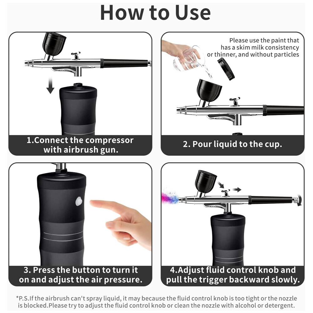 Portable Air Compressor Kit Air-Brush Paint Spray Gun Nail Tattoo Art Airbrush