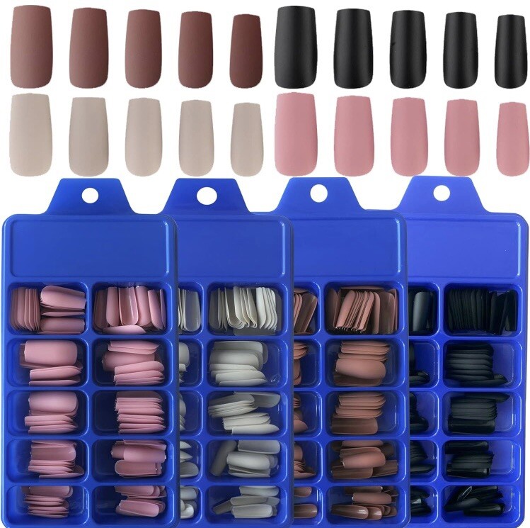 LoveOurHome 480 Piece Press on Nails Matte Square.black,mauve,chocolate,beige.NI
