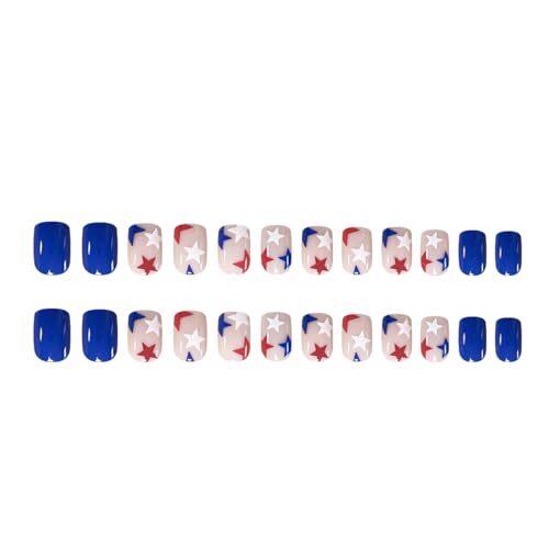 24PCS Independence Day Press on Nails Short Square Fake Nails, 4th of style12