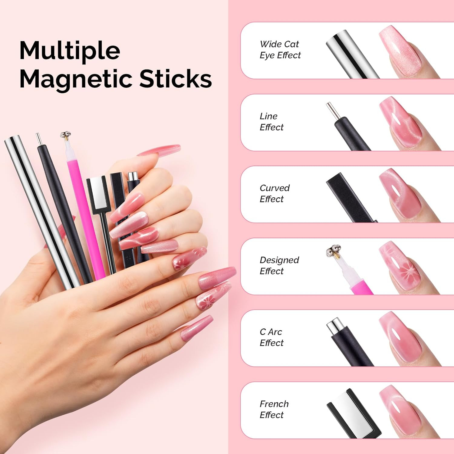 Nail Magnet Set, 21PCS Cat Eye Gel Nail Polish Magnets, round Square Double Ende