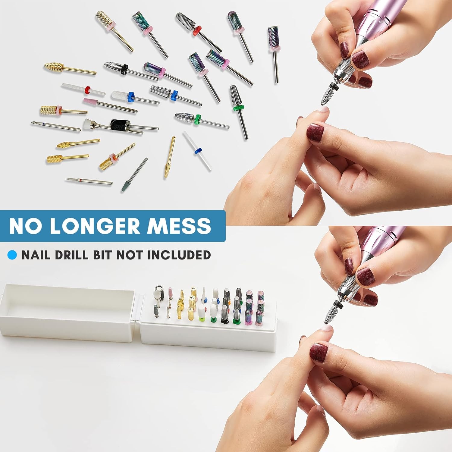 Nail Drill Bits Holder, Dustproof Stand Displayer Organizer