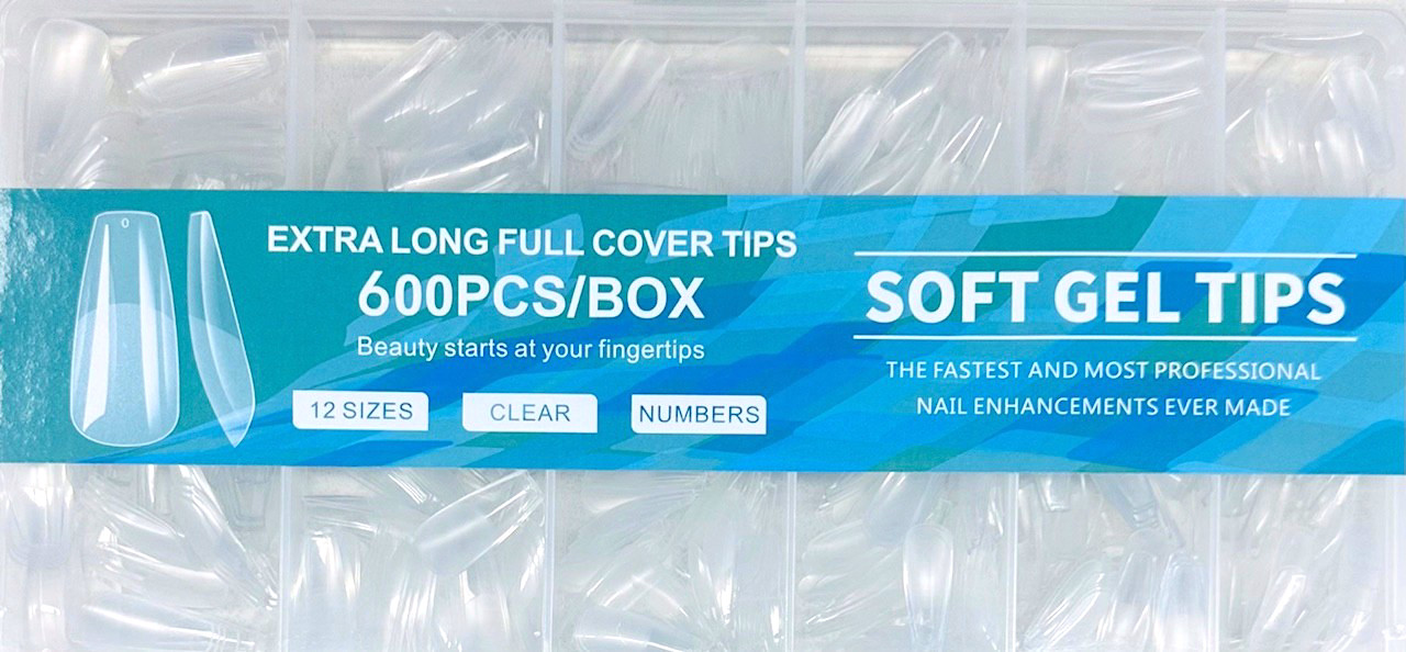 Extra Long Coffin Nail Tips 600Pcs Soft Gel Full Cover Nail Tips, Half Matte
