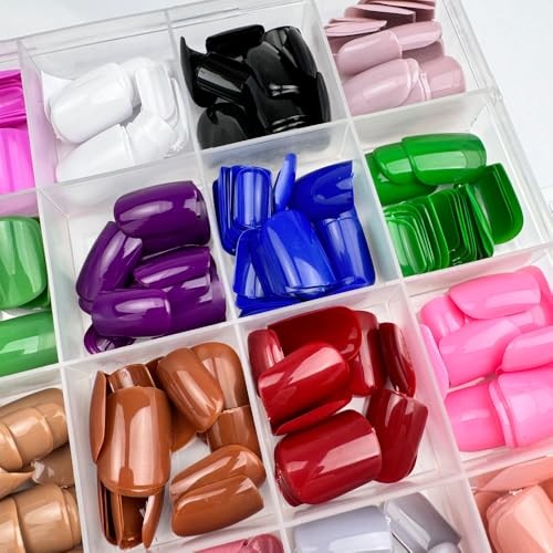 576Pcs Square Press on Nails Glossy Fake Nails Short False Nails Pure style01