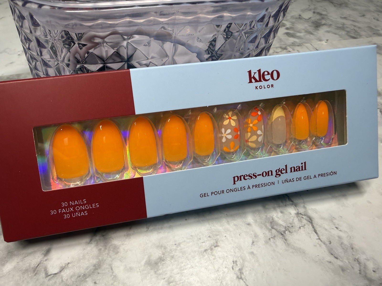 New Kleo Kolor Press-On Gel Nails – Long Almond Dreamsicle Petals Orange