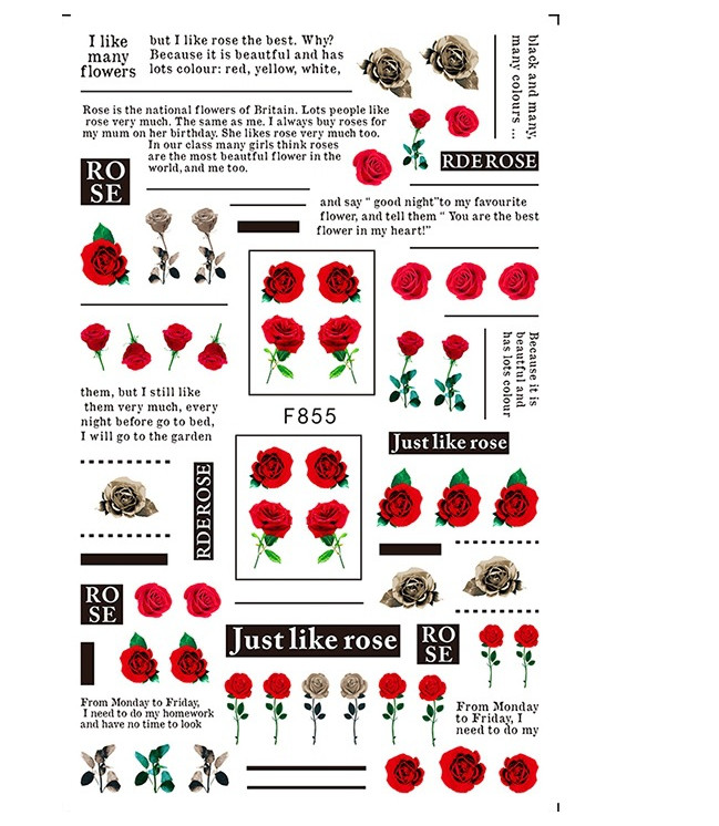 3D Nail Stickers Decals Valentine Red Blue Pink Rose Flower Love Decoration NS3