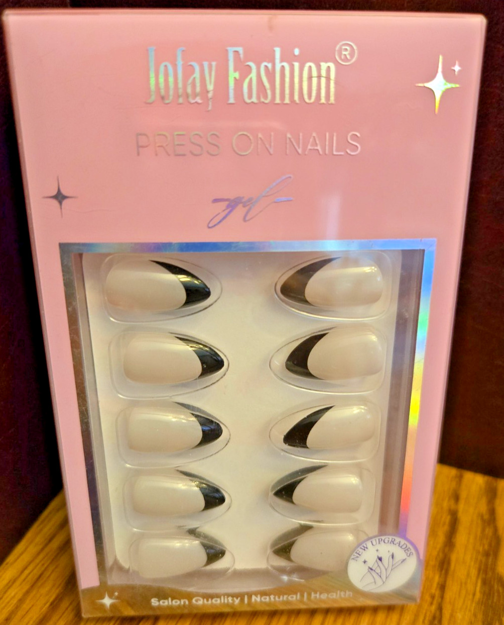 Jolay fashion PRESS ON NAILS (32) almond shape black white short with glue new