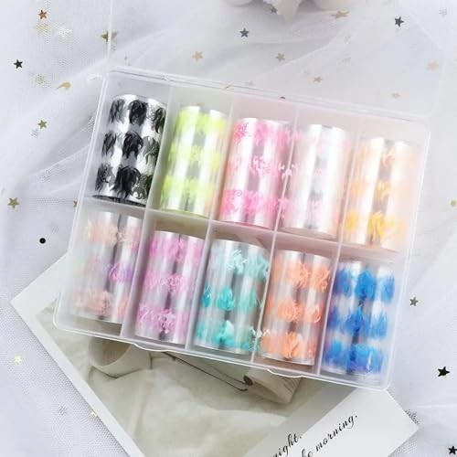 10 Rolls Flame Nail Foil Holographic Nail Art Foil Colorful Nail Flame Style
