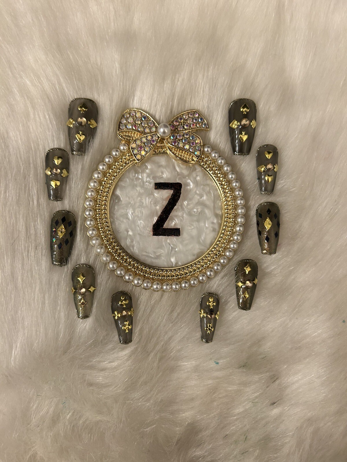 Z NAILZ! Artisan Set Of M Coffin Clear Smokey Is Black Casino Press On Nails