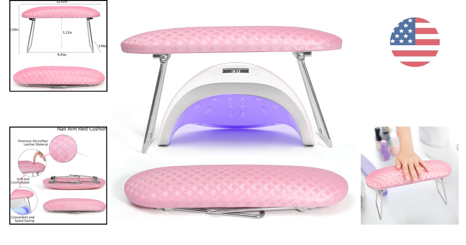 Ergonomic Pink Nail Hand Holder – Microfiber Leather Cushion for Technicians