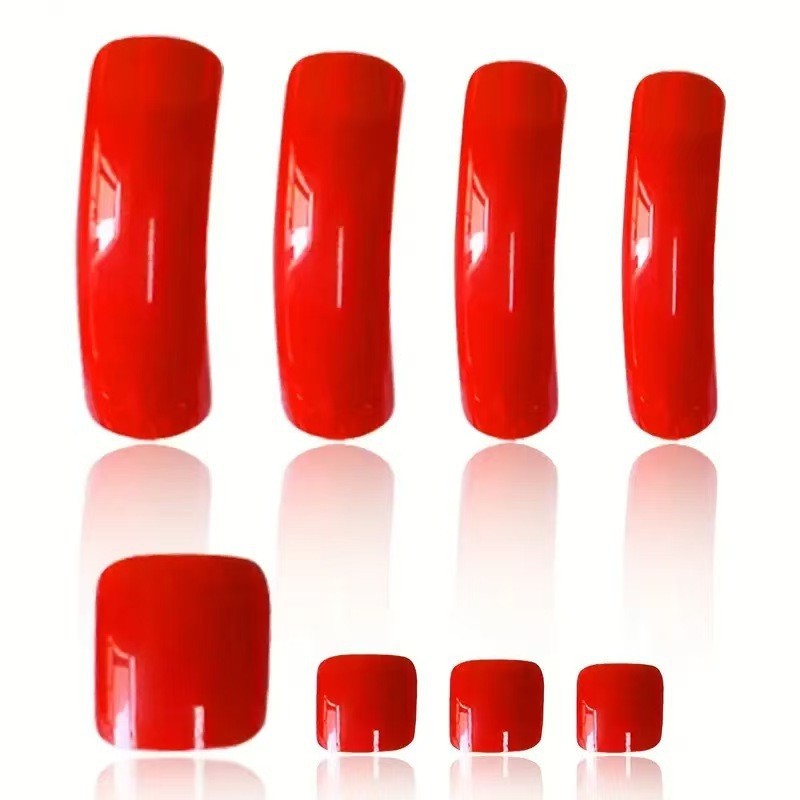 Classic Red Square Glossy Nail Tips Ins Style From Factory