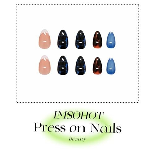 Oval Press on Nails Short Fall Fake Nails Blue Ombre, Brown Amber 92-04Blue