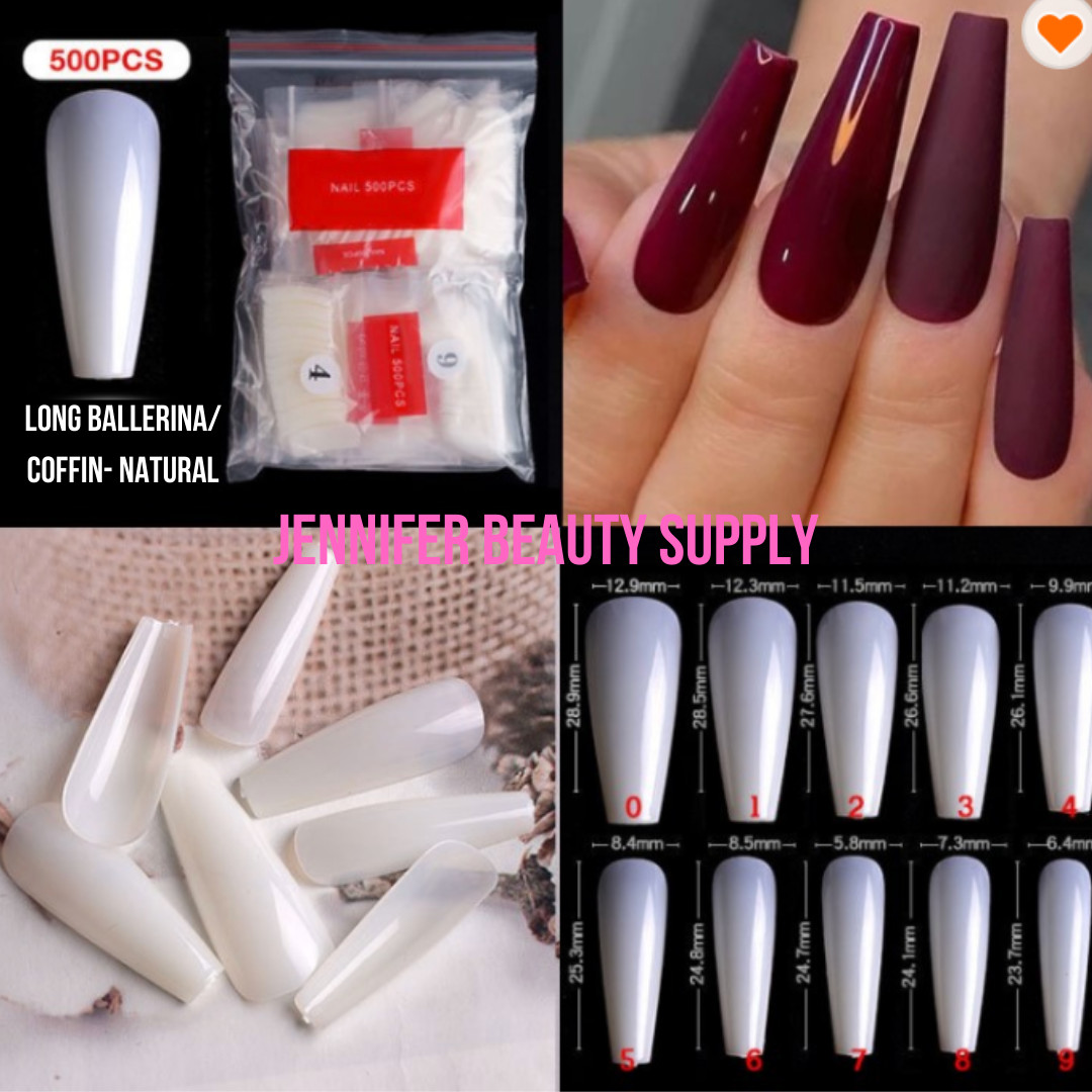500Pcs/Bag Long Ballerina False Nail Tips Acrylic Coffin Full Cover Fake Nails