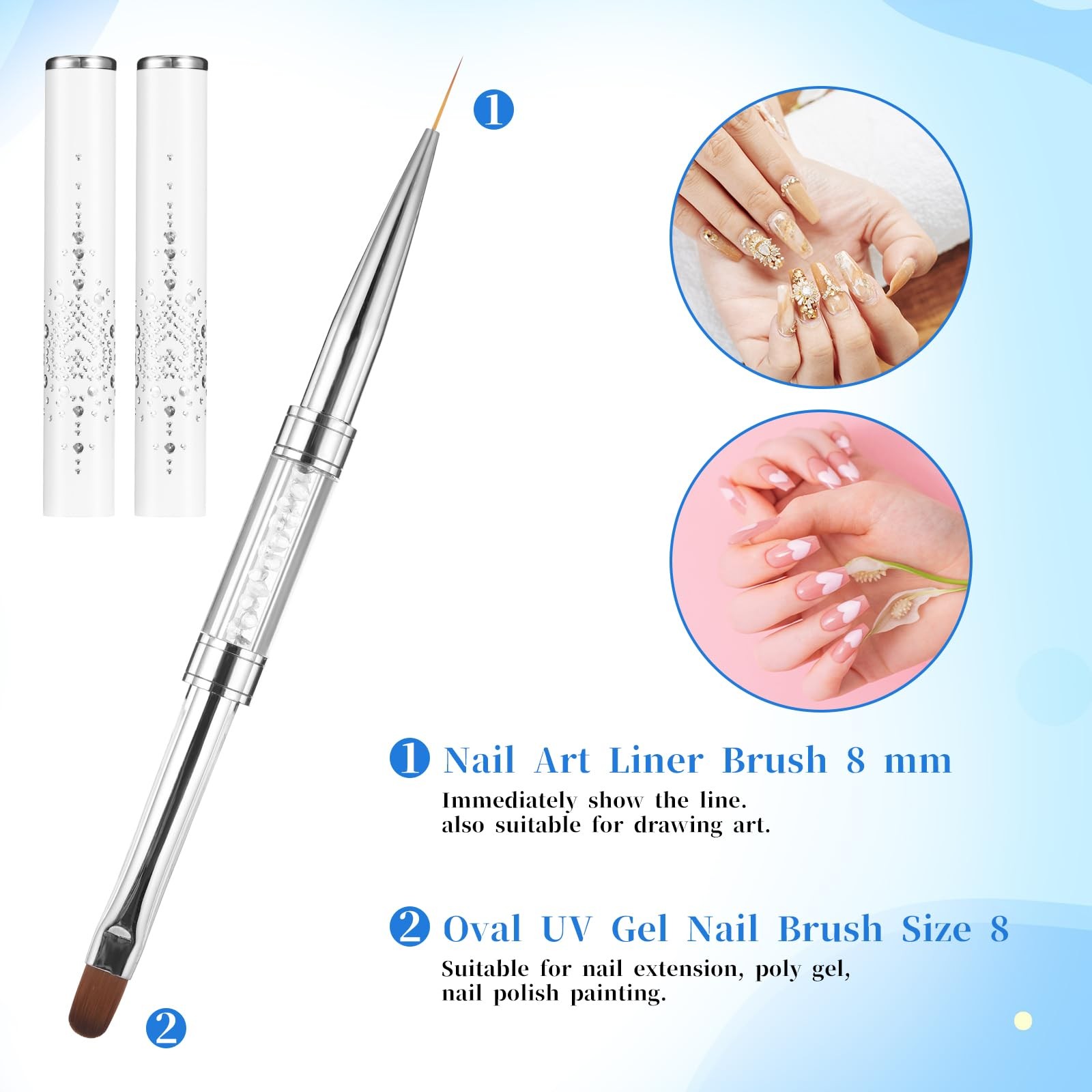 2 Pcs Double Ended Nail Builder Gel Brush, French Tip Brush Hard Gel for Nail…