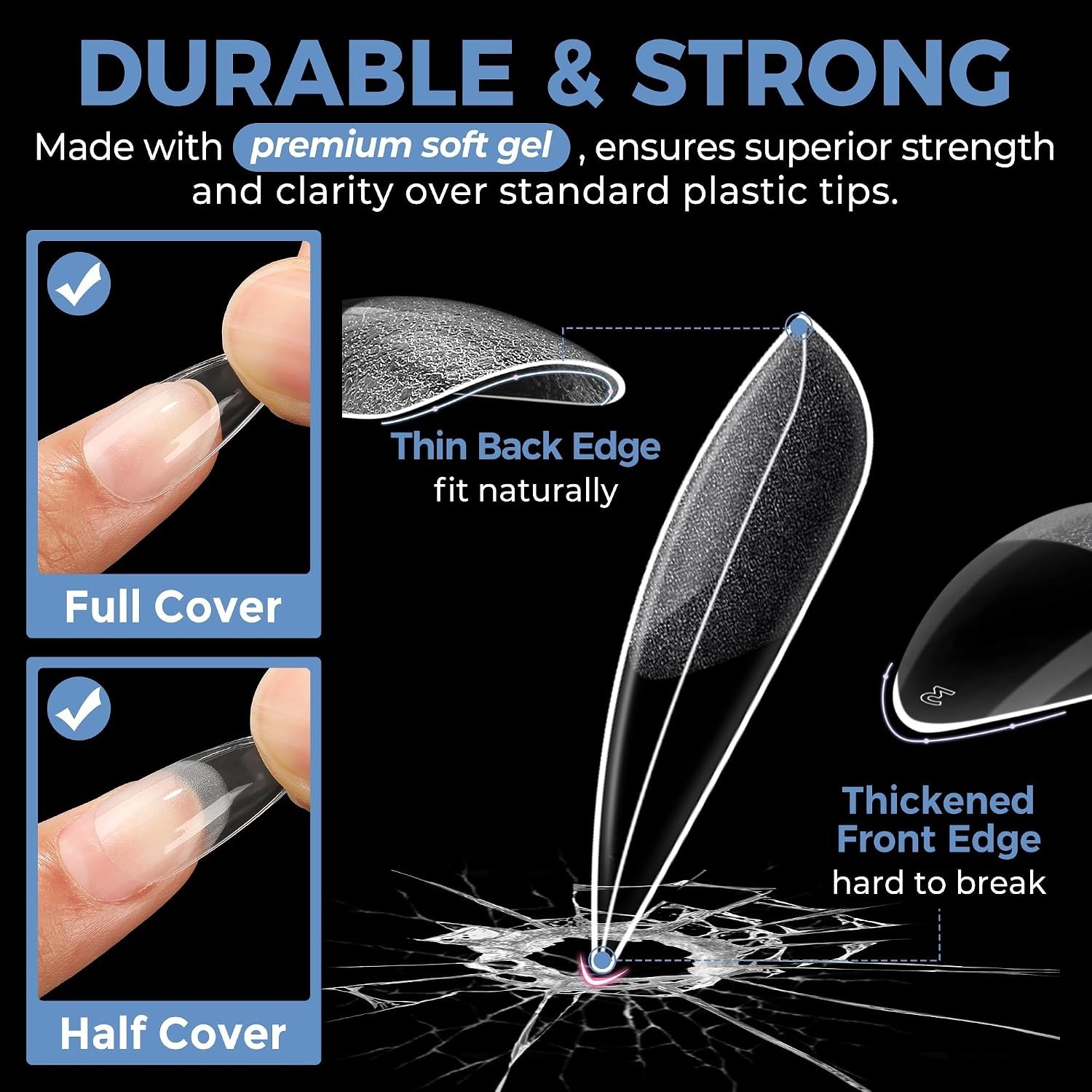 Long-Lasting Stiletto Gel Nail Tips – 216 PCS, Perfect for At-Home Nails