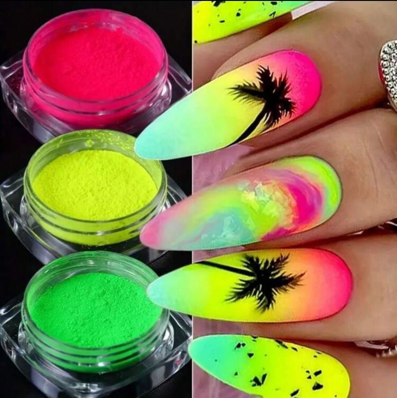 12pcs Neon Pigment Nail Powder Summer Colors Pink Green Orange Yellow Red Blue
