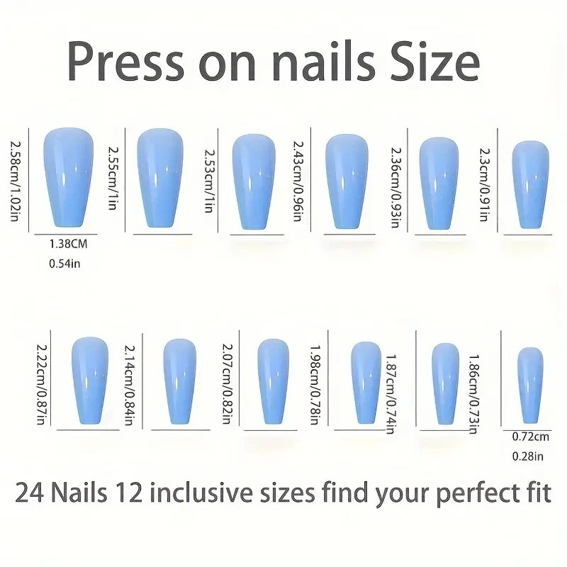 576 Multicolor Medium, Coffin Shape, Press-On Nail Set, Glossy Finish