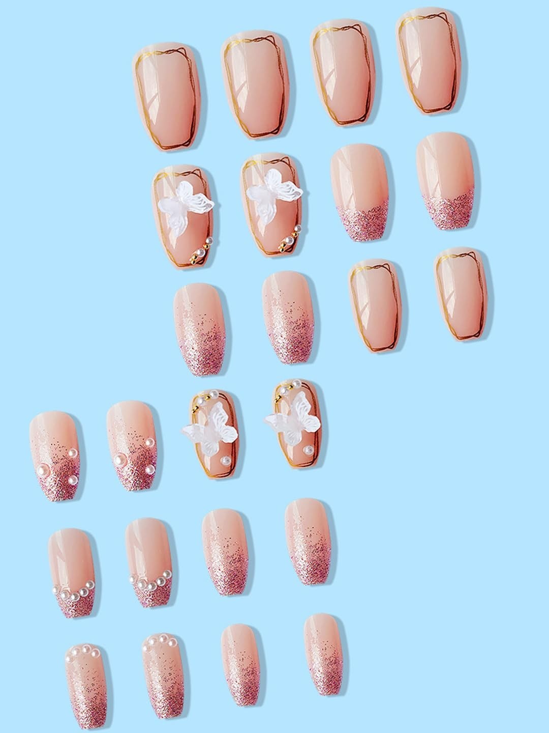Secret Lives® acrylic translucent press on nails artifical designer 3D white bow