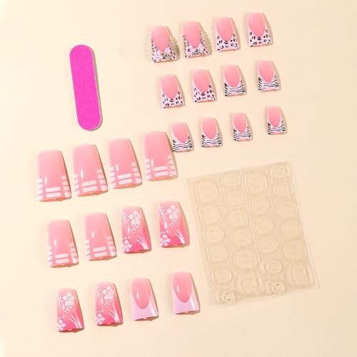 Duck Shaped Acrylic Nails – Medium – Medium – French & Floral Rhinestone