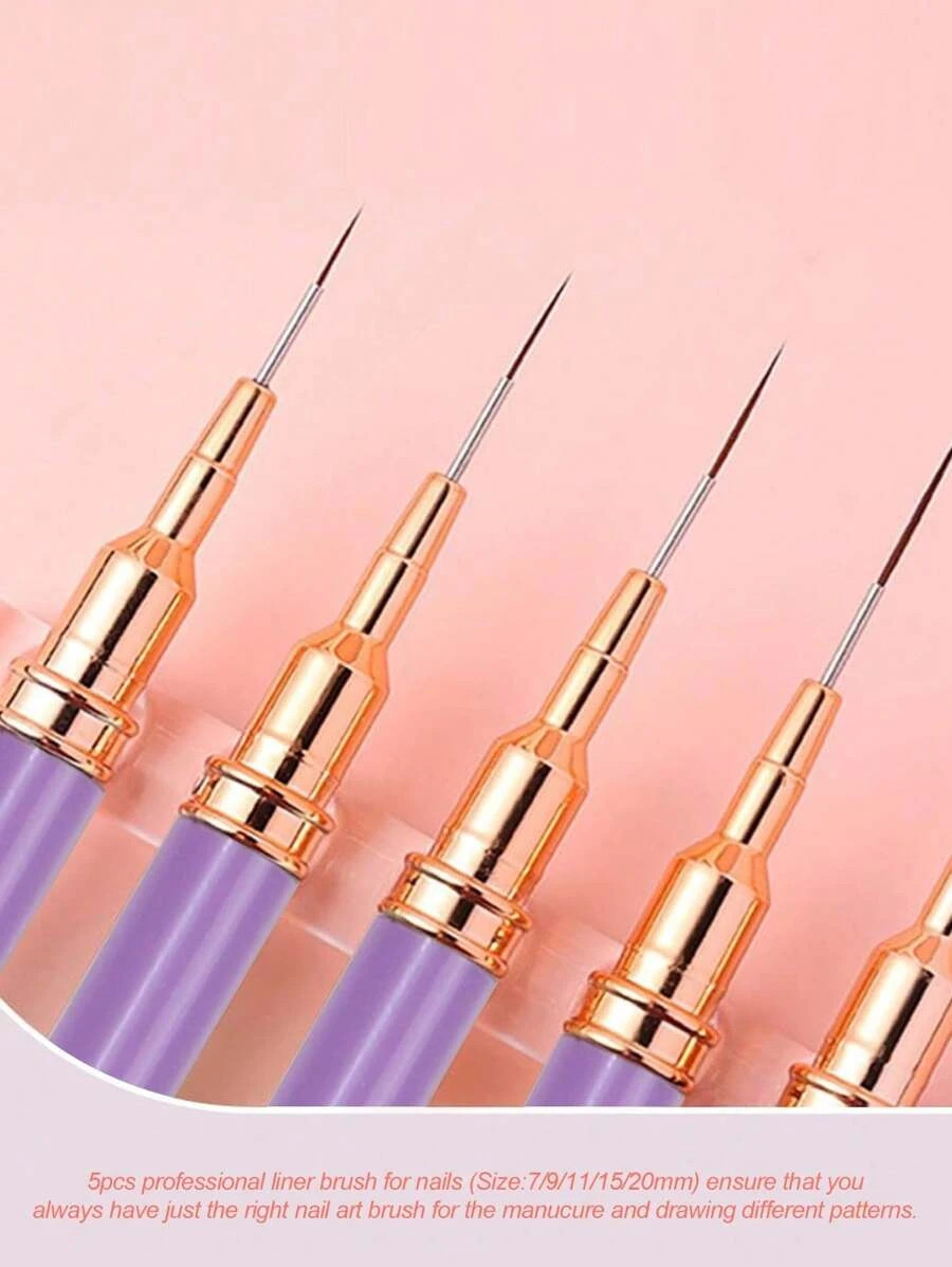 5pcs Nail Art Liner Brush Set UV Gel Painting Fine Line Design Tools