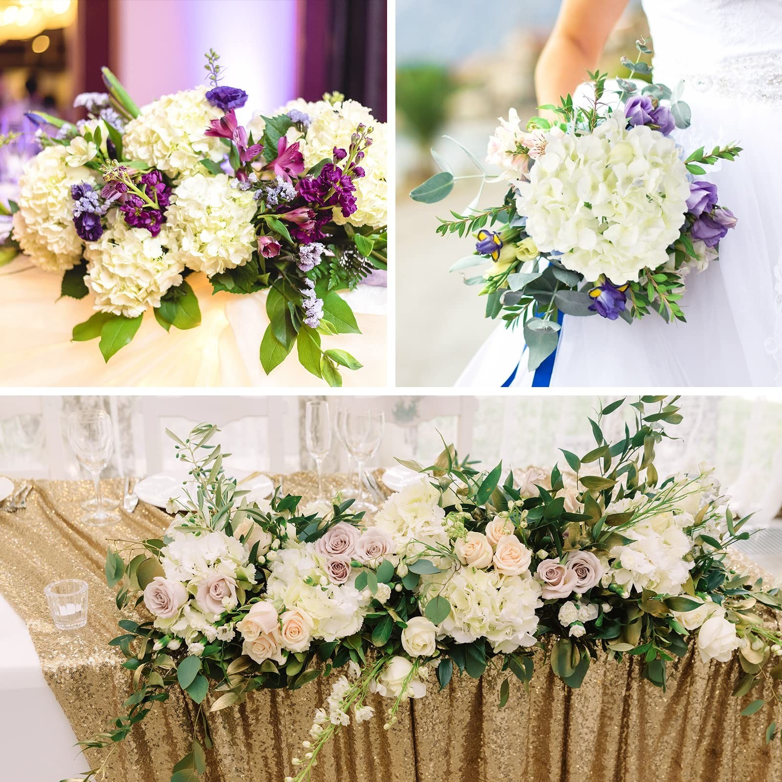 JPSOR 40pcs Artificial Hydrangea Silk Flower Heads with Stems, Fake Flowers f…