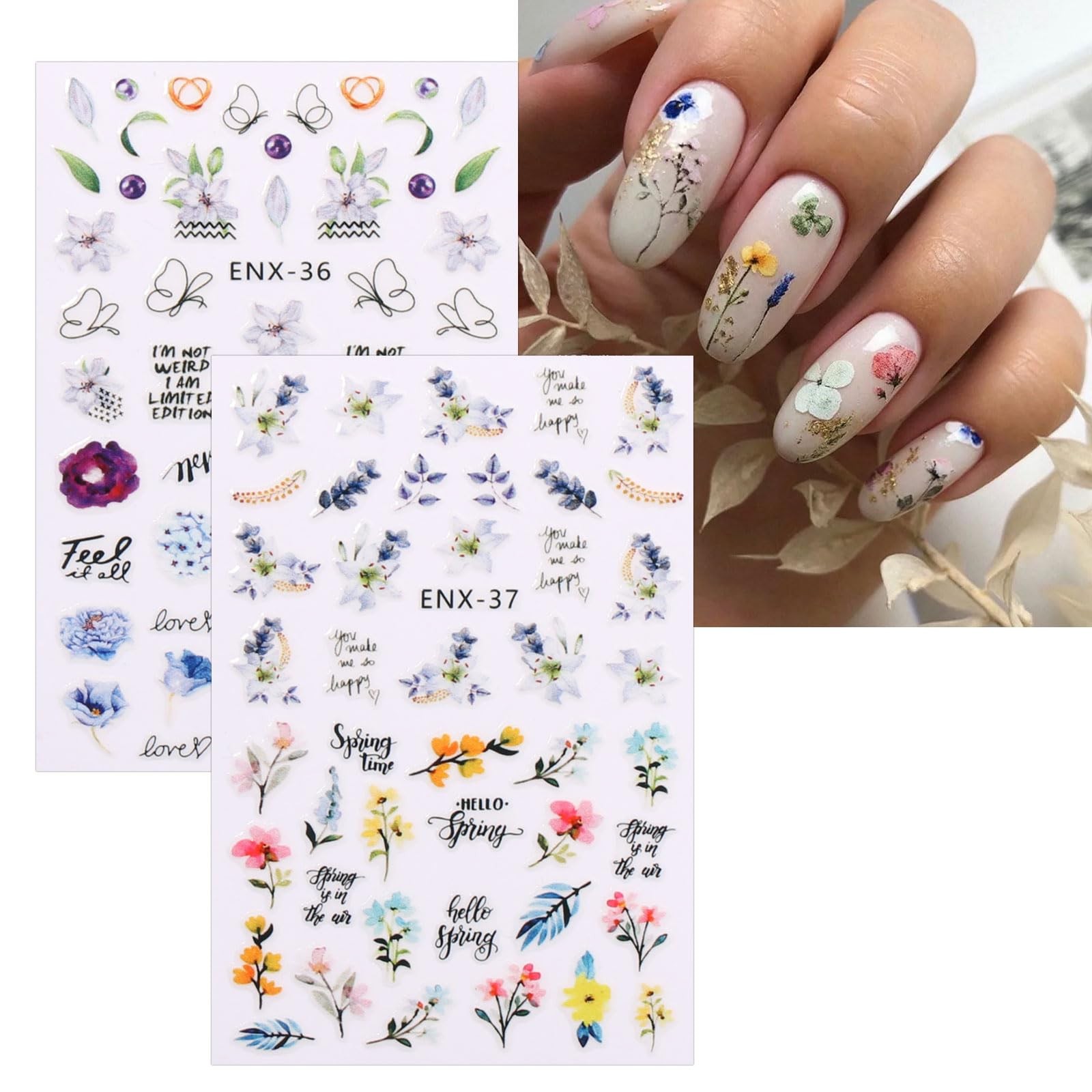 JMEOWIO 12 Sheets Flower Nail Art Stickers Decals Self-Adhesive Pegatinas…