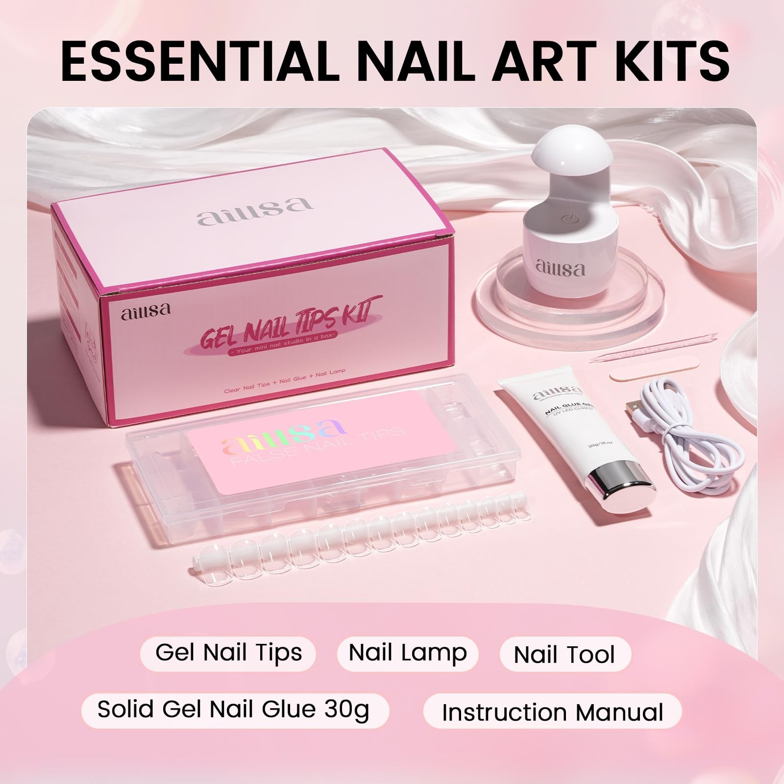 AILLSA Gel Nail Tips Kit Extra Short Square Nail Tips 120pcs