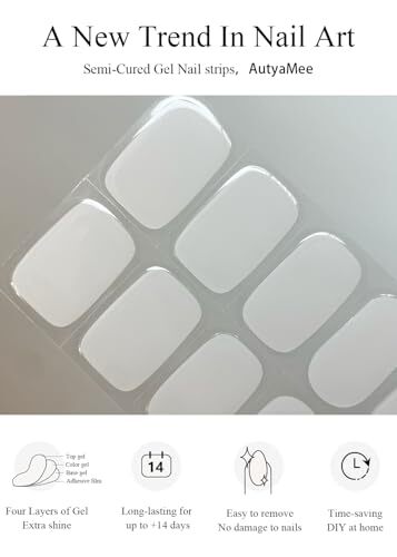 Semi Cured Gel Nail Strips (Jelly White)-20 PCS Gel Nail Stickers | Gel Nail