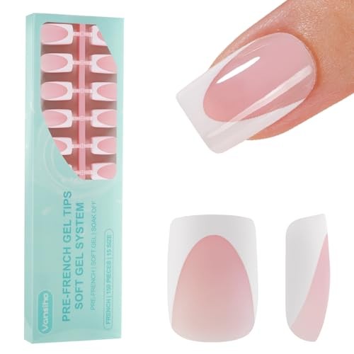 Vansiho Deep French Gel Nail Tips, 150Pcs Short Square Gel Nail Tips, Pink