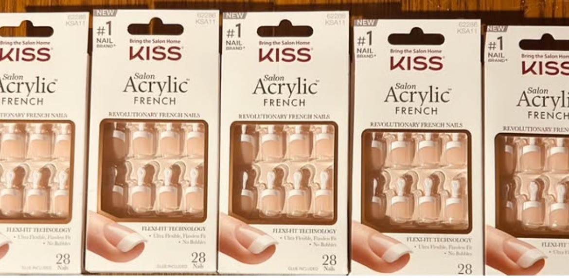 Kiss Acrylic French Press-On Nails Beige White Full Cover Glue Included