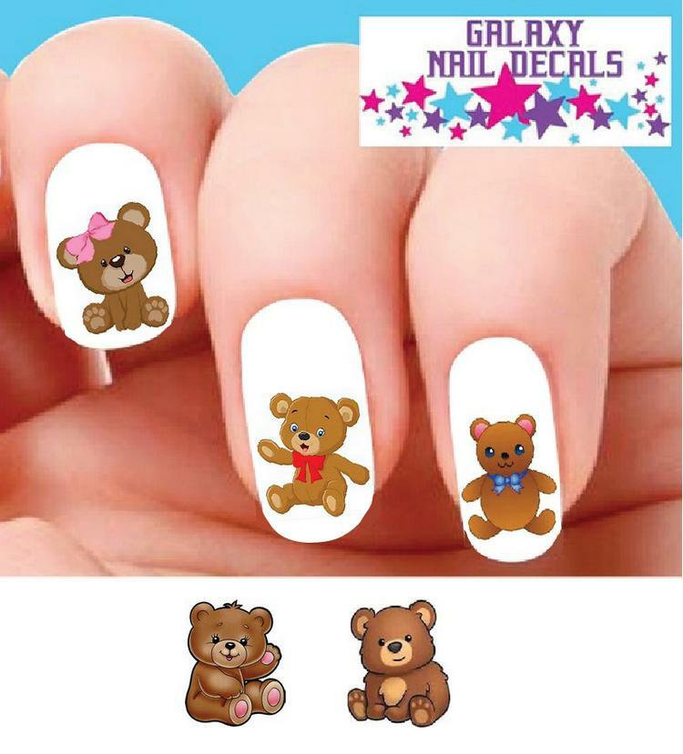 Waterslide Bears Nail Decals – Set of 20 Cute Teddy Bear Assorted