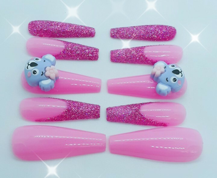 Pink Animal Nails Kawaii Pink Nails Pink Party Nails Koala Bear Lover Gift-sale