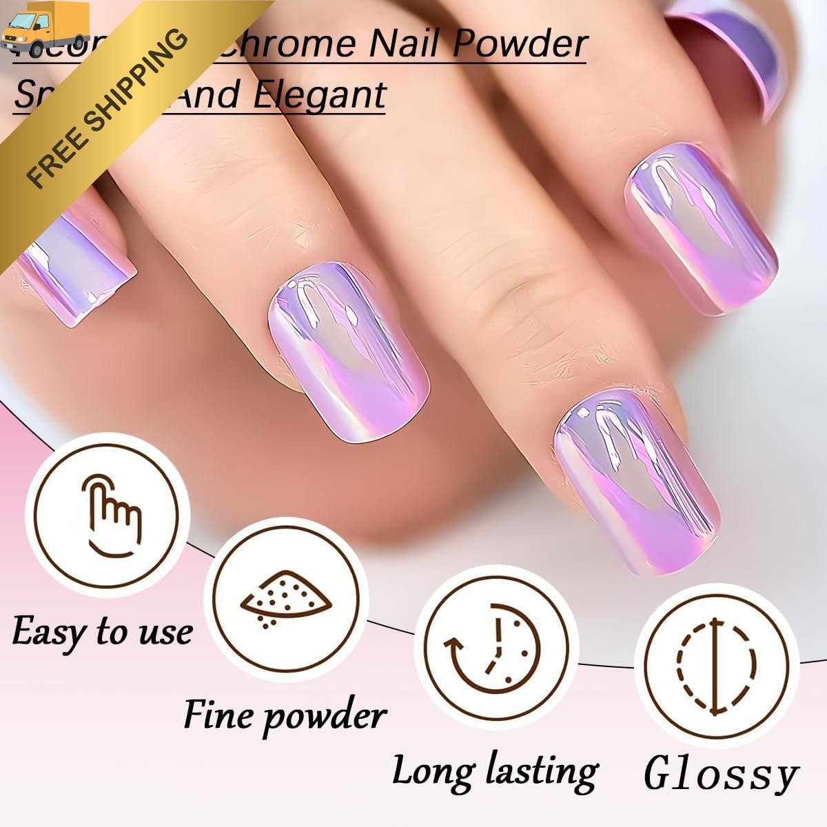 Holographic Unicorn Chrome Nail Powder, Aurora Rainbow Neon Pigment Pink