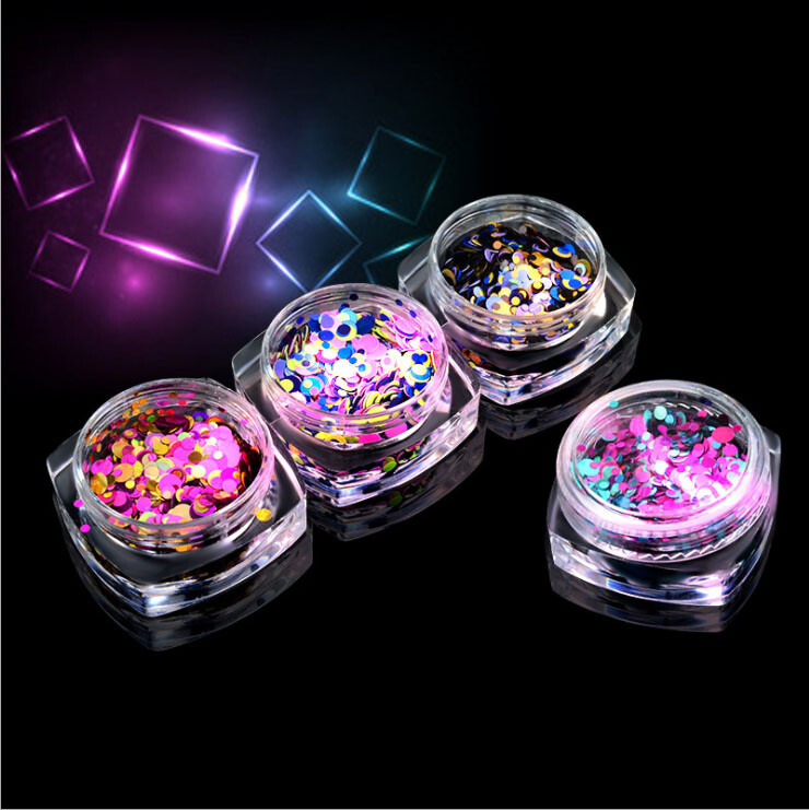 12 Colors Laser Glitter Flakes Round Shape Nail Sequins Nail Art Decoration Tips
