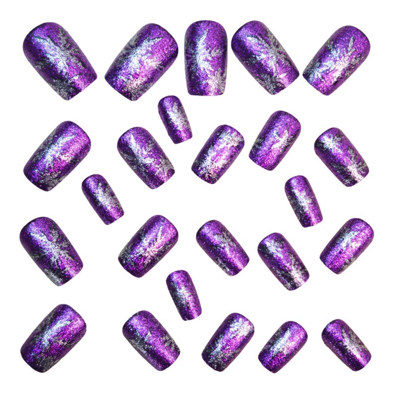 48pcs Purple Glitter Snowflake Press-On Nails Winter Christmas Festive Fake Nail