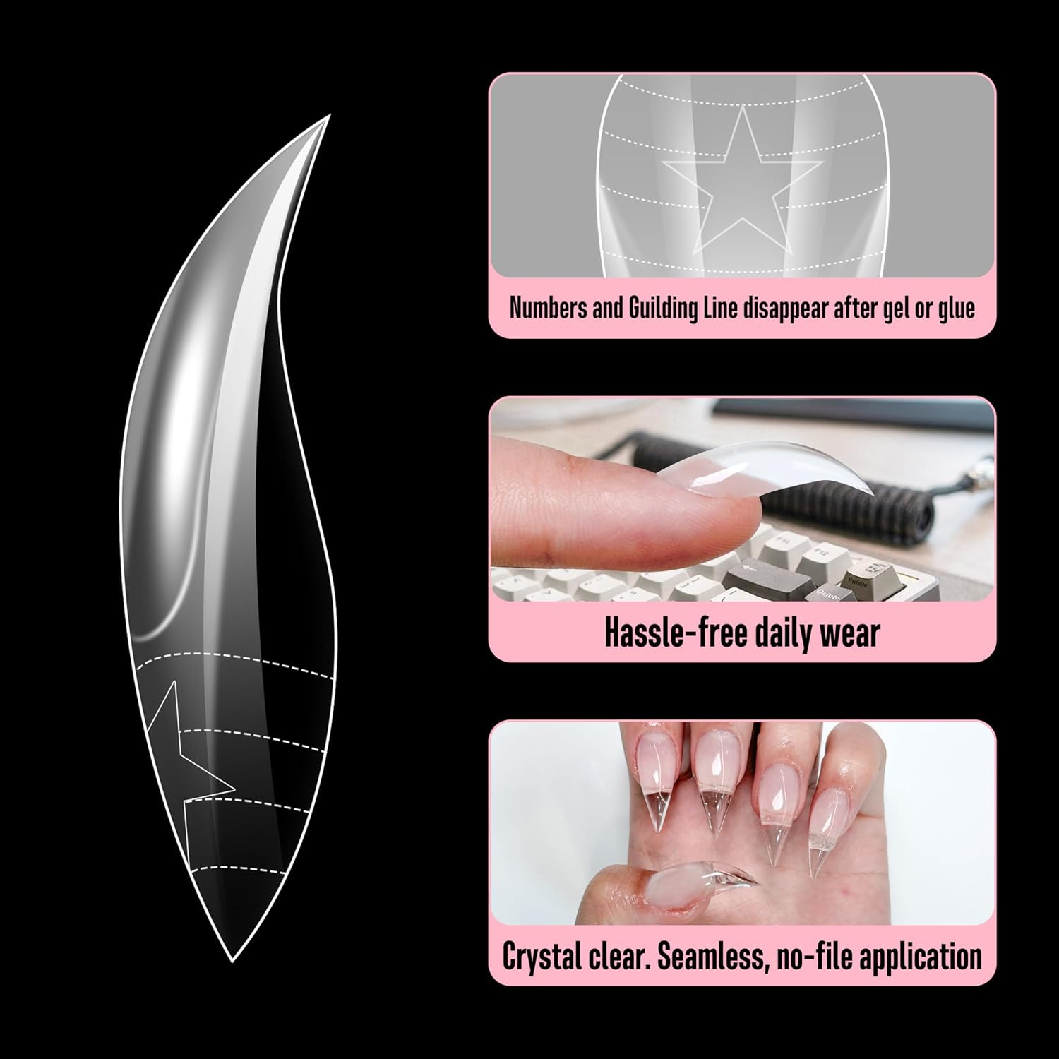 3D Cat Claw Nail Tips, 128Pcs Short Curved Stiletto Press on Nails with Built-In