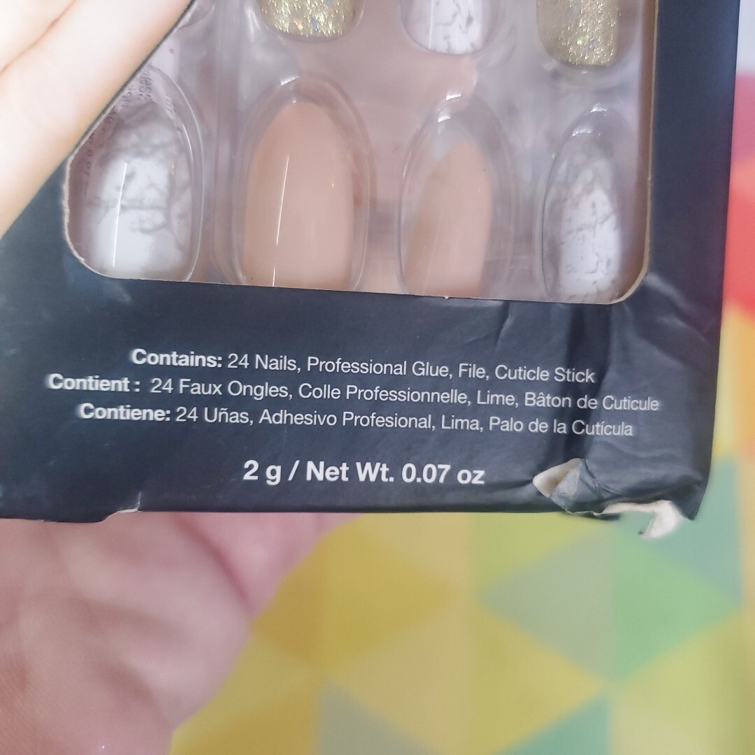 Ardell Professional Nail Addict Premium 24 Nails ~ Pink/Marble/Gold Glitter NEW