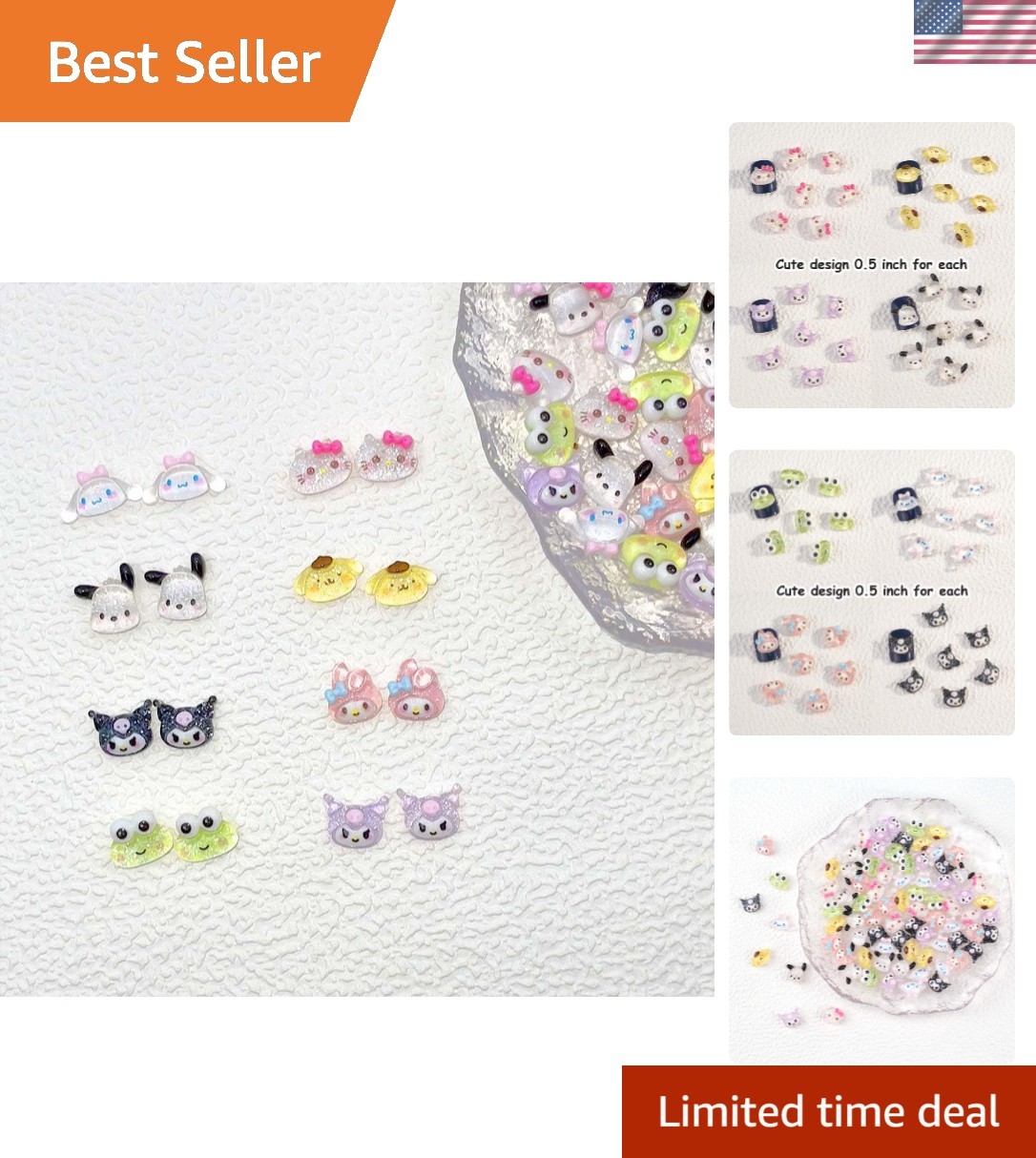 80Pcs Kawaii Nail Charms Set, 3D Cartoon Colorful Nails Accessories for DIY N…