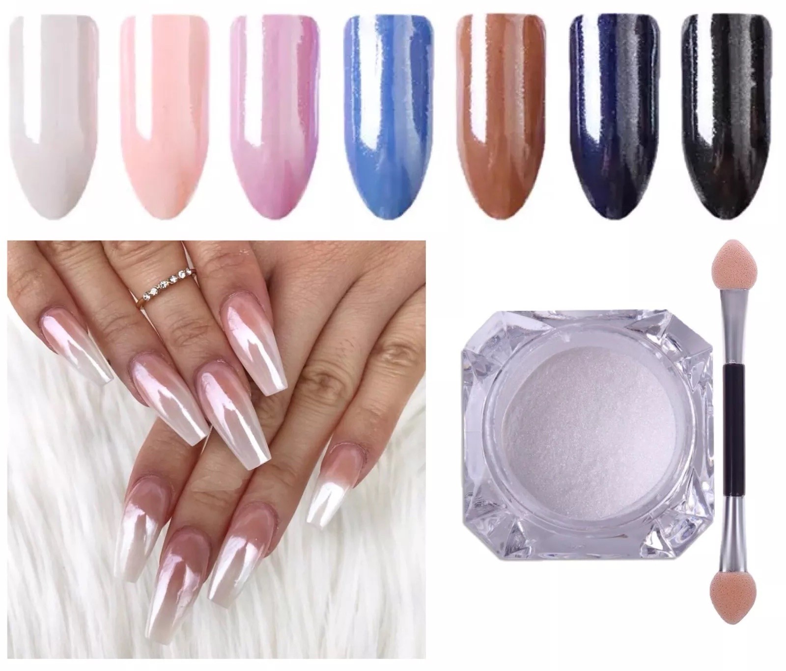 WHITE CHROME NAIL POWDER Diamond Ceramic Pigment Nails Art Crystal Shiny Dust M4